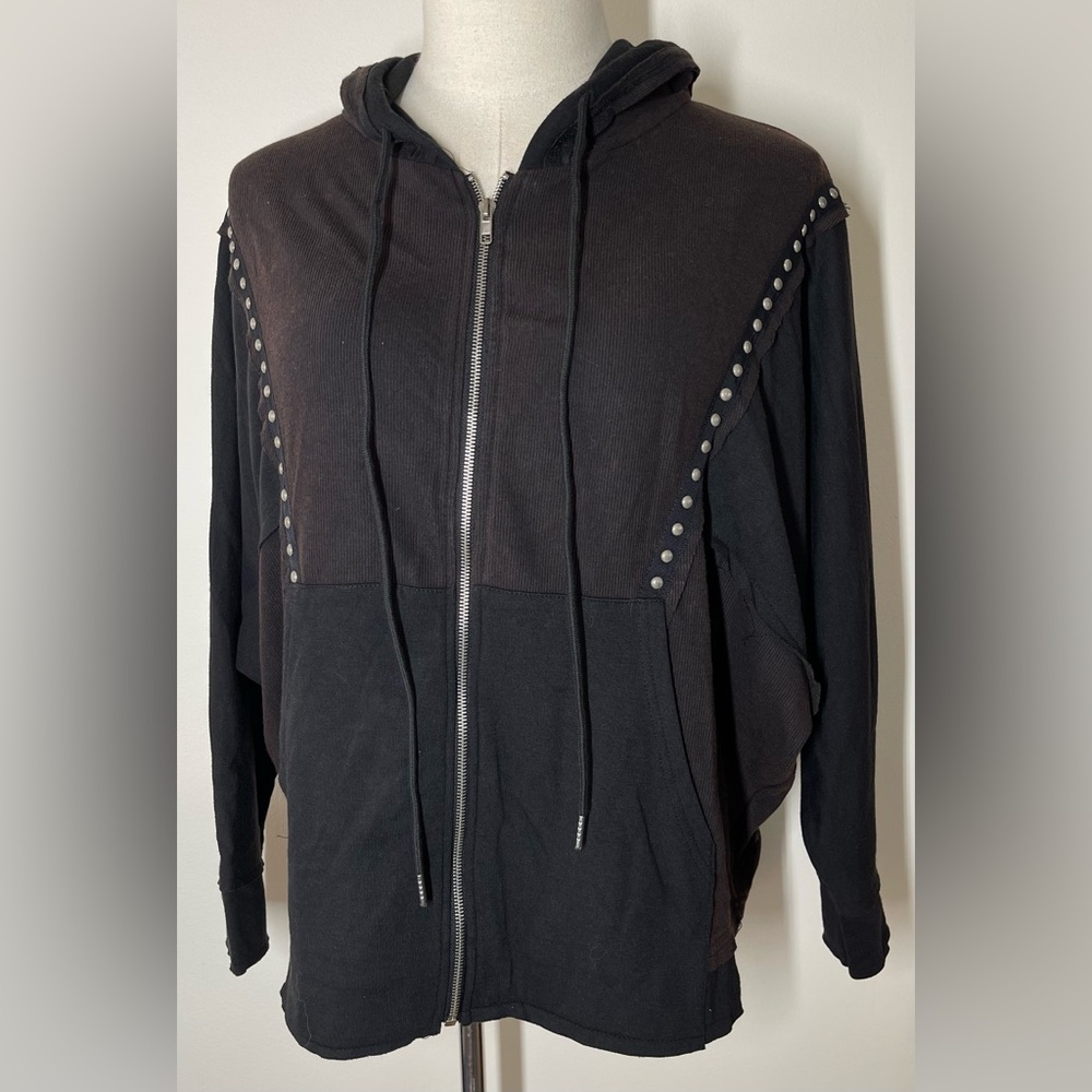 POL | Boho Studded Color Block | Full Zip Oversized Hoodie | Women’s M